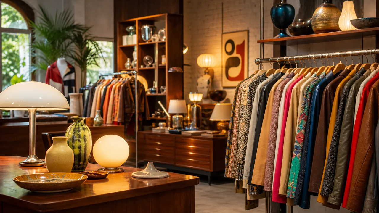 Curated vintage clothing and antique decor shop